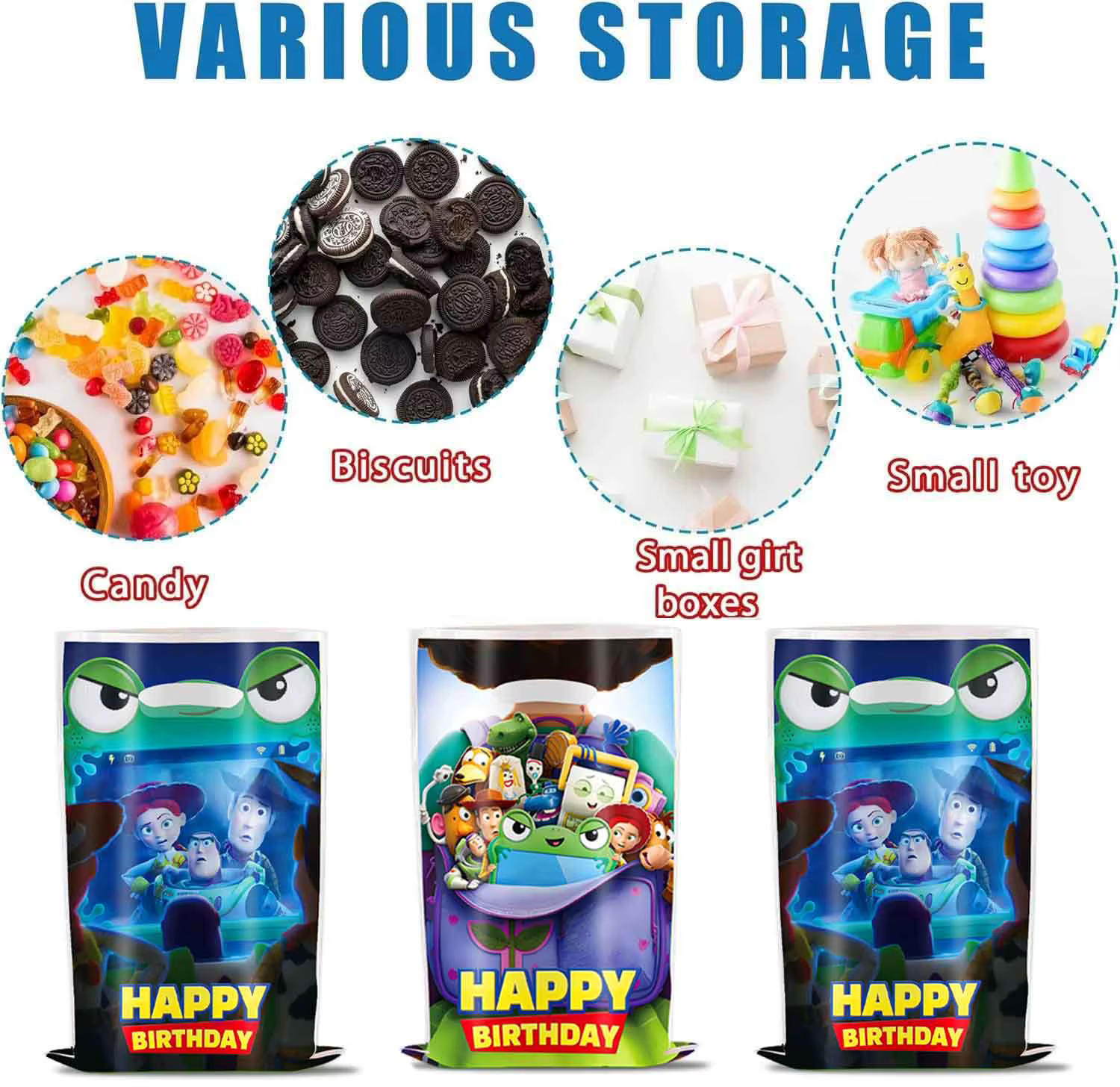 10 à 30 sacs cadeaux d'anniversaire sur le thème de Toy Story, sacs en plastique pour bonbons et trésors avec poignées, adaptés aux cadeaux de fête et aux objets à offrir