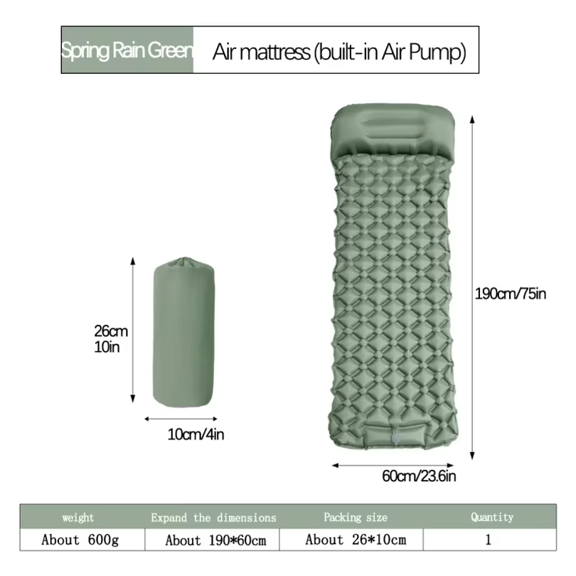 Matelas gonflable de camping extérieur avec oreillers