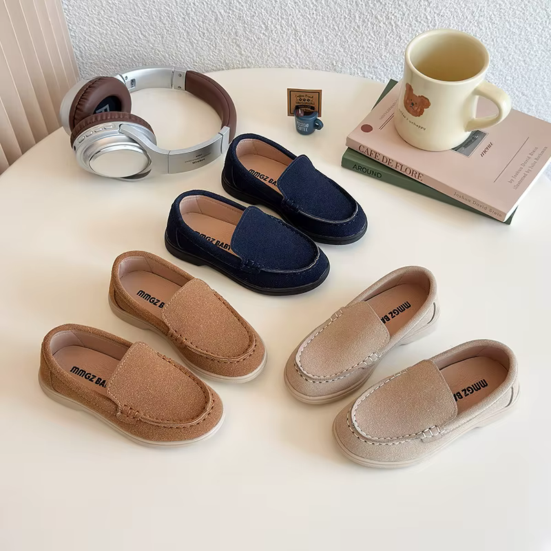 Printemps enfants mocassins daim minimaliste à la mode unisexe garçons filles chaussures en cuir polyvalent