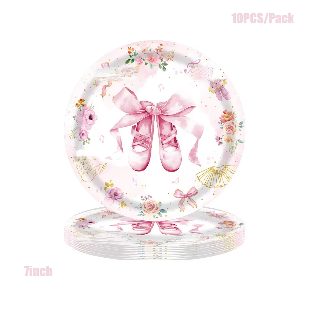 Anniversaire Décoration Danse Fille Ballerine Thème Vaisselle Jetable Rose Assiettes Tasses Serviettes Nappe Ballet