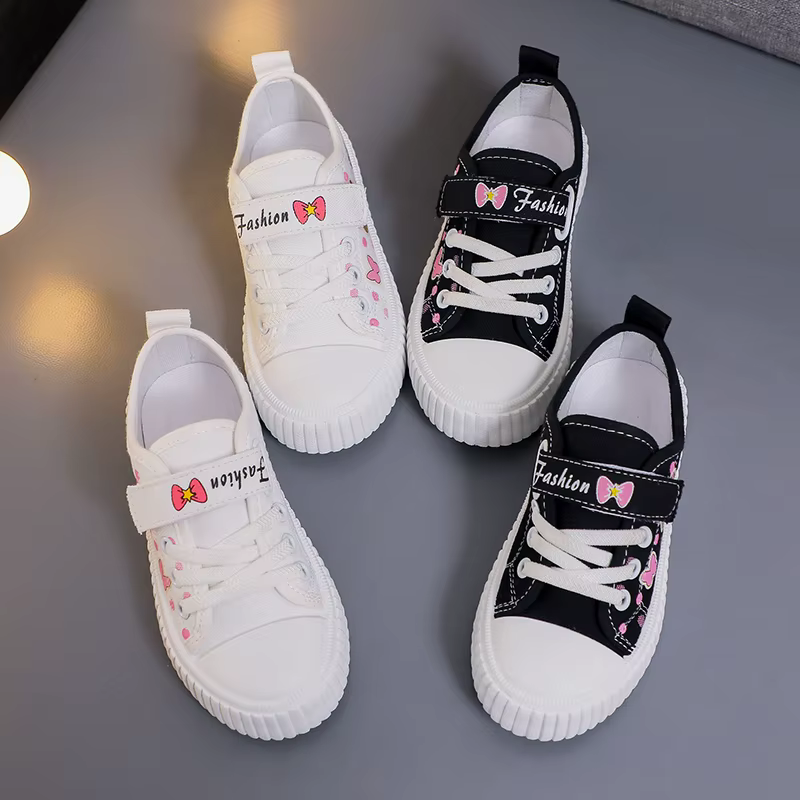 Chaussures en Toile pour Enfant de 3 à 15 Ans, Baskets Blanches et Noires, Souples et Décontractées, pour Garçon et Fille, Quatre Saisons