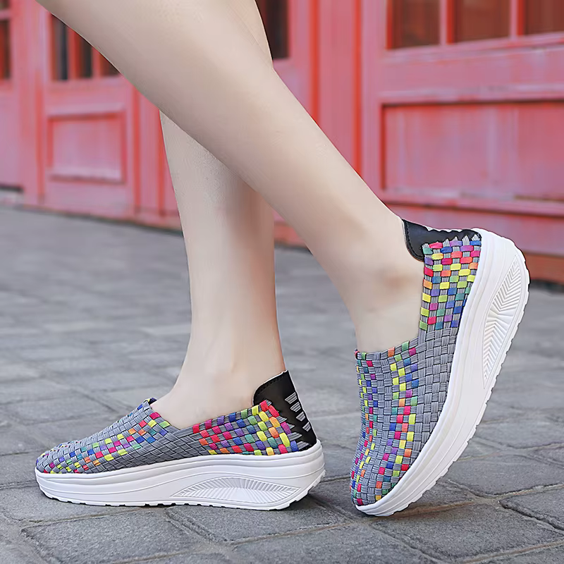 STleargSHEN-Baskets tissées à talons de 5cm pour femmes, chaussures de marche respirantes, faites à la main, été