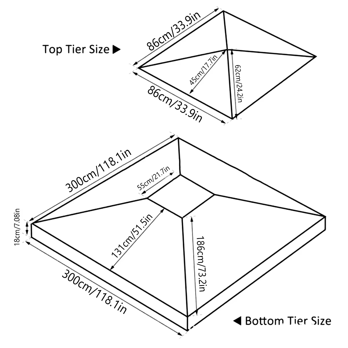 Housse de remplacement pour tonnelle de jardin 3x3M, auvent de remplacement à 2 niveaux pour tente de jardin extérieure, toit de tente de patio pour protection solaire