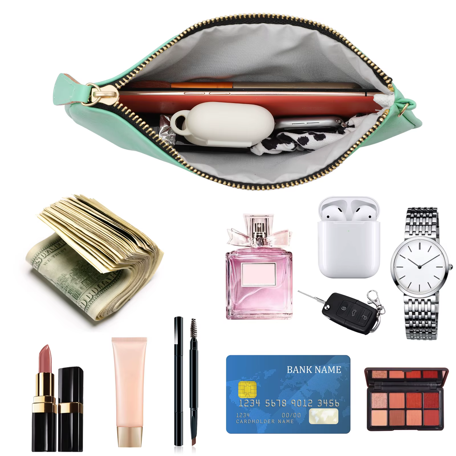 Pochette en cuir végétalien pour femmes, pochette classique, petit sac à main minimaliste multicolore, portefeuille solide, sac à main, étui à cosmétiques de voyage