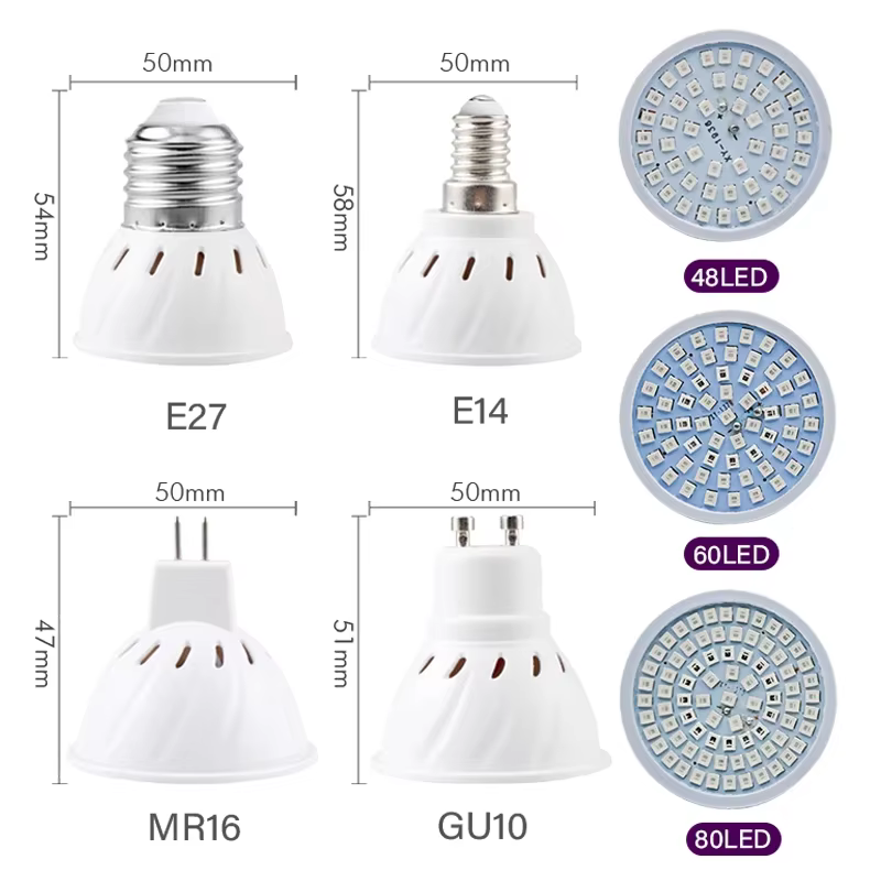 Led élèvent la lumière croissance lumières éclairage intérieur hydroponique tente ampoule E27 E14 MR16 GU10 phytolampe pour plante spectre complet élèvent la lampe