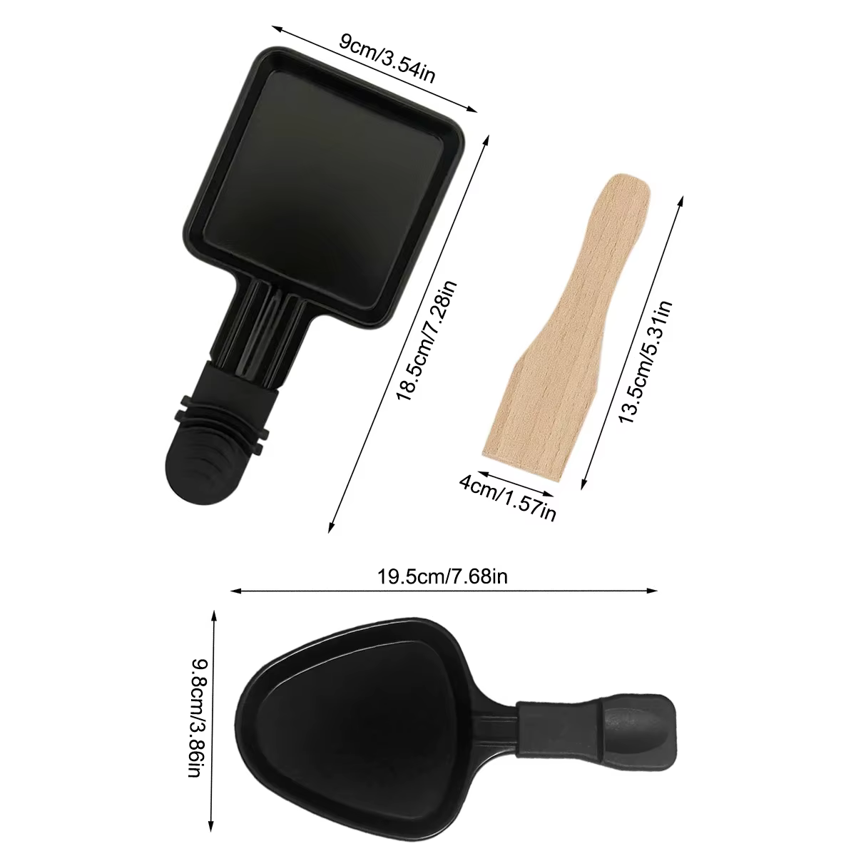 Poêle à raclette avec revêtement antiadhésif, poignée isolée, 4 pelles, plaque de cuisson portable pour omelette au fromage fondu, 4 pièces