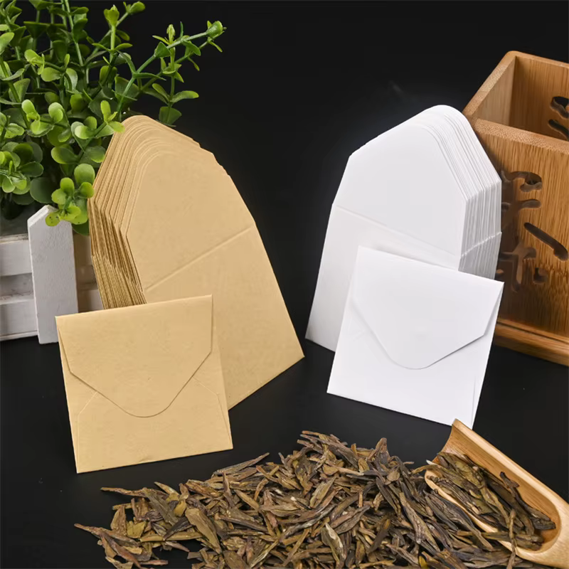 Sachet de thé en papier Kraft blanc, petit sac d'emballage de stockage de thé, sac d'emballage de thé scellé en papier Kraft, 1000 pièces/lot