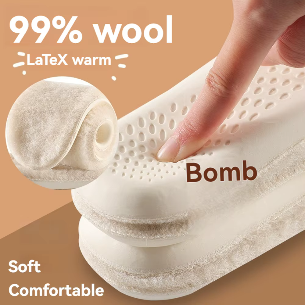 Semelles intérieures en laine véritable pour chaussures d'hiver homme femme semelle en Latex à haute élasticité