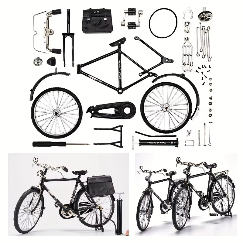 Kit de modèle de vélo vintage – avec pompe et bagages, cadeau idéal pour les collectionneurs et la décoration du bureau à domicile
