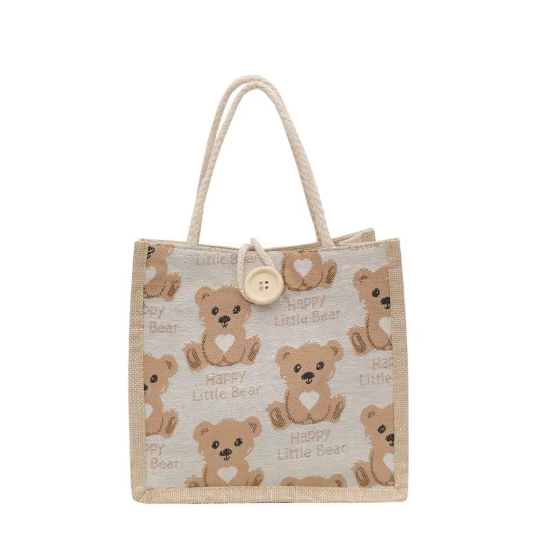 Sac fourre-tout en lin Bear, sac japonais Bento, sac de célébrité d'Internet, sac de voyage petit format tendance