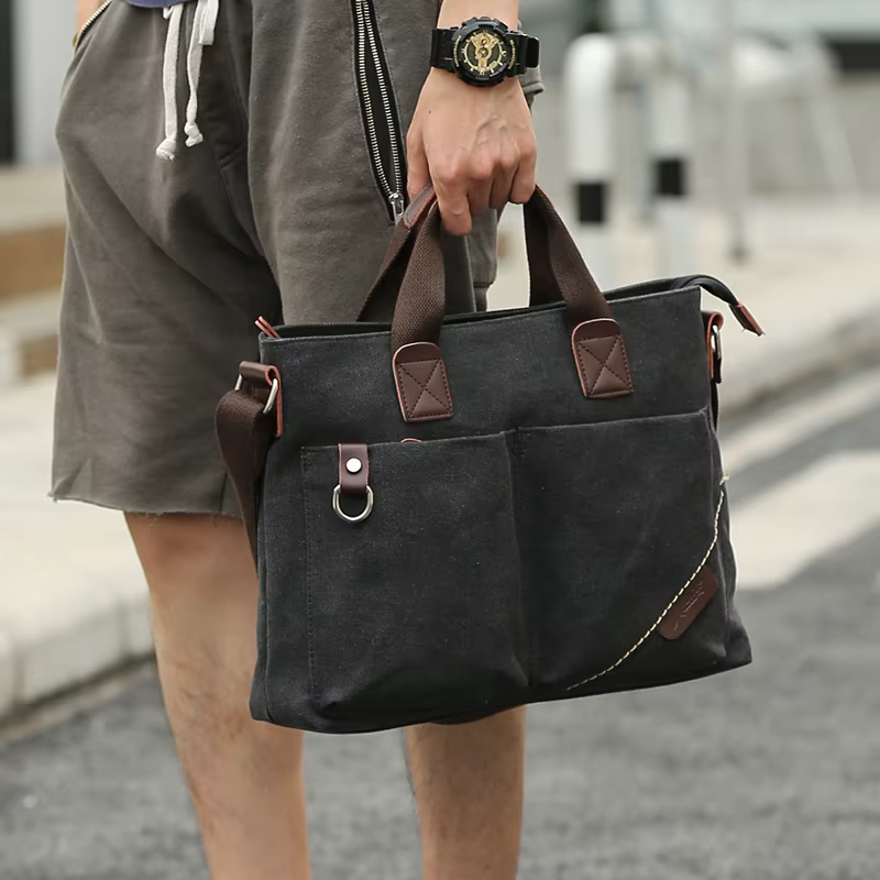 MATE ELAN toile hommes 15.6 pouces sac à main pour ordinateur portable rétro sac à bandoulière Vintage couleur unie grande capacité mallette d'ordinateur