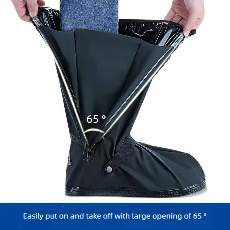 Couvre-chaussures de botte de pluie noir imperméable avec réflecteur chaussures transparentes montantes housses
