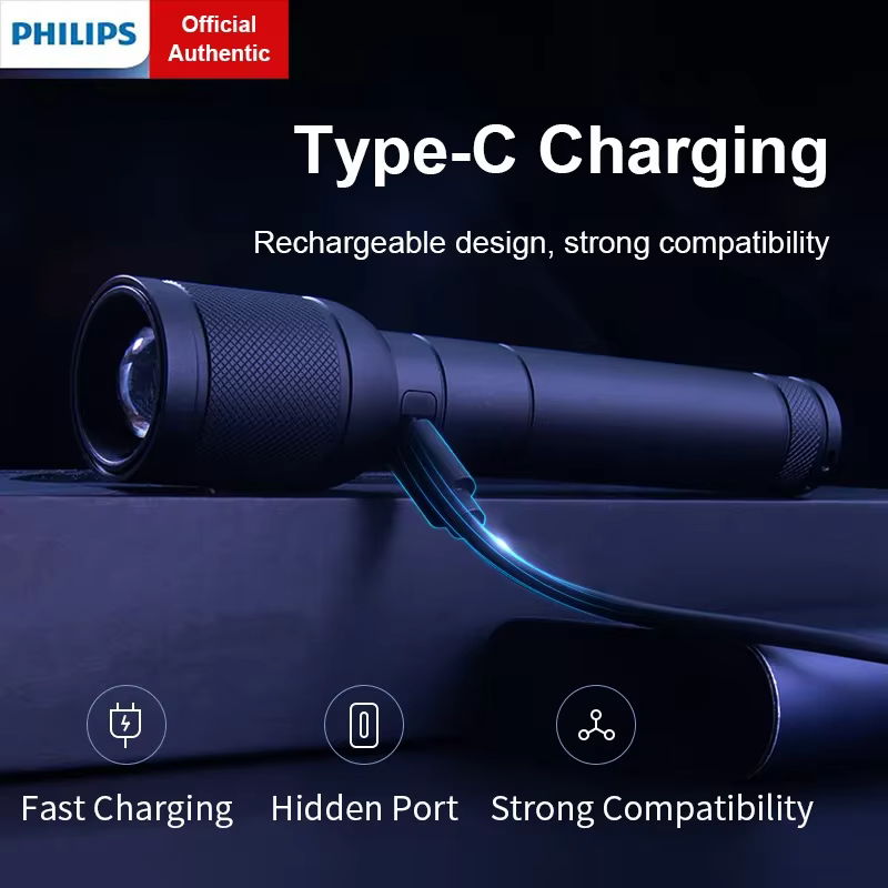 Philips SFL6168 Zoom lampe de poche avec chargement USB 18650 batterie lampes