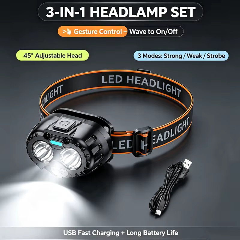 Lampe frontale LED puissante, étanche IPX4, lampe de poche d'urgence, 350LM XPE LED, pour la pêche en plein air, le camping, la randonnée