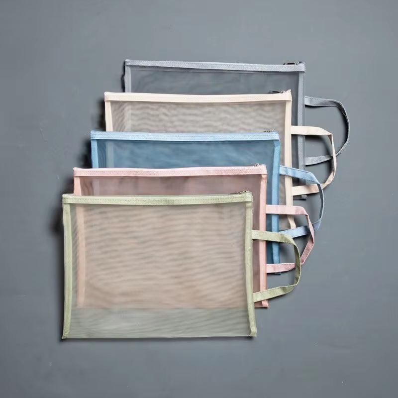 Sac à factures A4 Morandi, sac en maille transparente avec fermeture éclair, sac de rangement pour documents, papeterie, adapté aux fournitures scolaires et de bureau pour étudiants