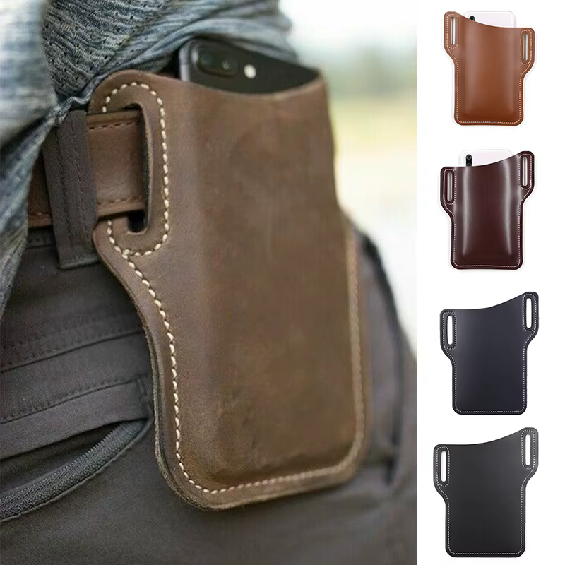 Étui de ceinture en cuir pour téléphone portable pour hommes, pochette multifonctionnelle pour ceinture, sac de téléphone portable pour la course à pied, les voyages, le camping et les activités de pl