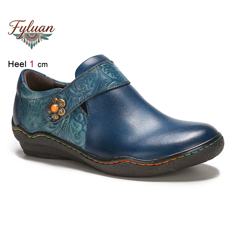 Chaussures plates pour femmes en cuir véritable