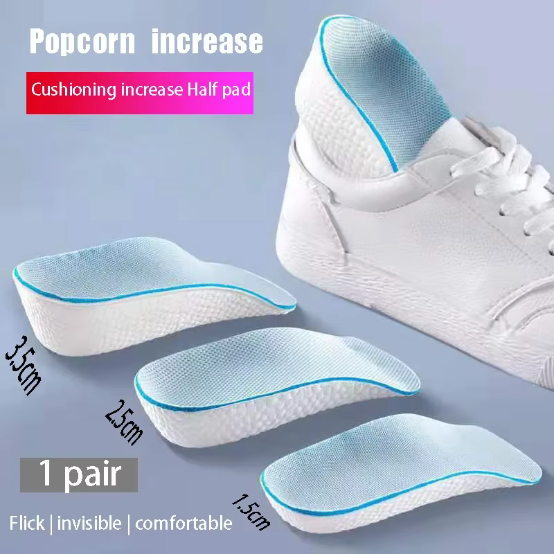 Nouvelles semelles intérieures rehaussantes semi-invisibles pour chaussures, inserts de talon, coussinets de sport, augmentation de la hauteur en mousse à mémoire de forme EVA, rehausseurs de talon 1,