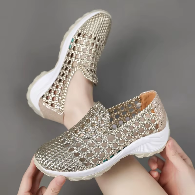 GKTINOO 2026 Sandales d'été respirantes tissées ajourées pour femmes, à semelles compensées épaisses, en cuir véritable, sandales compensées à plateforme