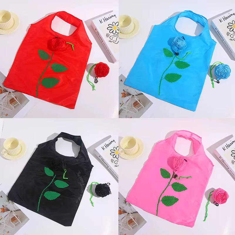 Sac de courses pliable à fleurs de roses, fourre-tout Portable de grande capacité, léger et Durable, sac à main de voyage, pochette de rangement