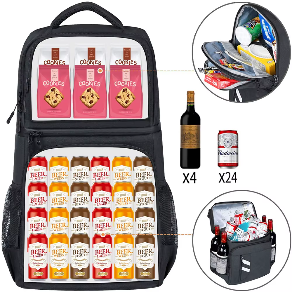Grand sac à dos de pique-nique isolé 40L, sacs isothermes pour bière, réfrigérateur pour femmes et enfants, sac thermique à 2 compartiments pour randonnée en plein air