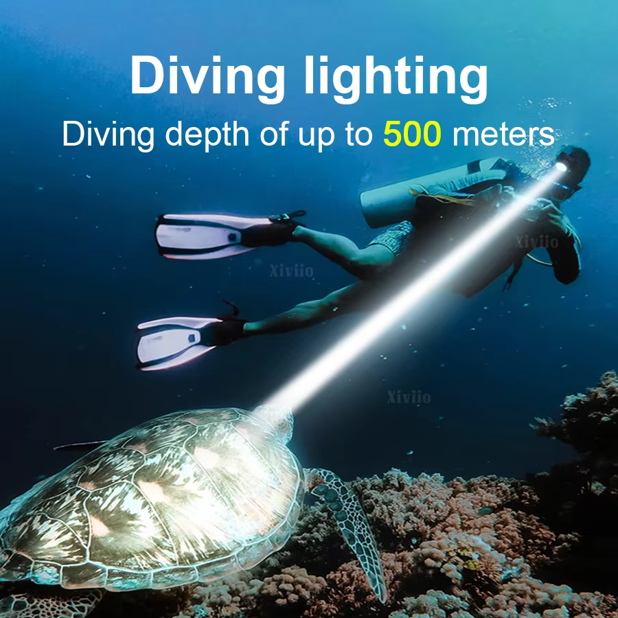 Phare de plongée Portable Rechargeable 500M sous-marin Submersible IPX8 étanche LED très brillante plongeur lampe frontale de pêche sous-marine