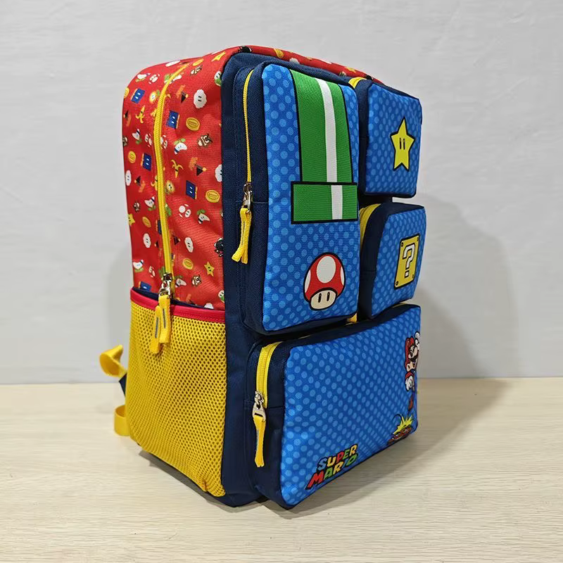 Sac à dos Mario de dessin animé, cartable mignon pour enfants, grande capacité, sac de voyage multi-poches, cadeaux d'anniversaire pour étudiants