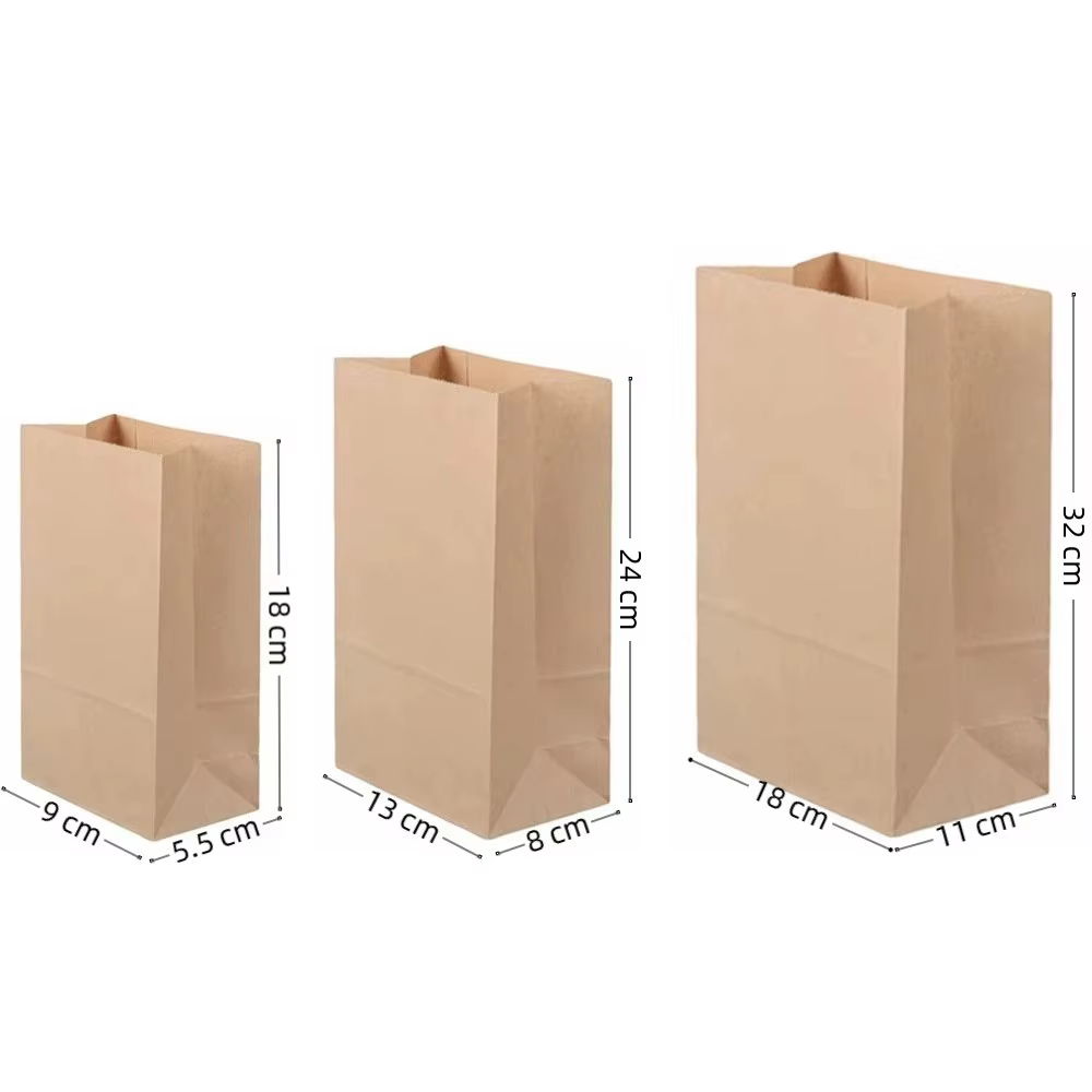 50 sacs en papier kraft jetables à fond carré, non résistants à l'huile, sacs à emporter, sacs d'emballage alimentaire, sacs à biscuits