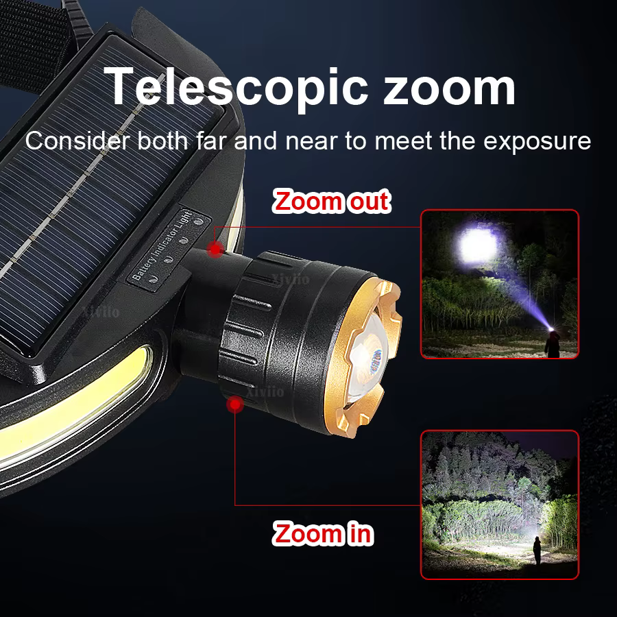 Lampe frontale solaire puissante LED