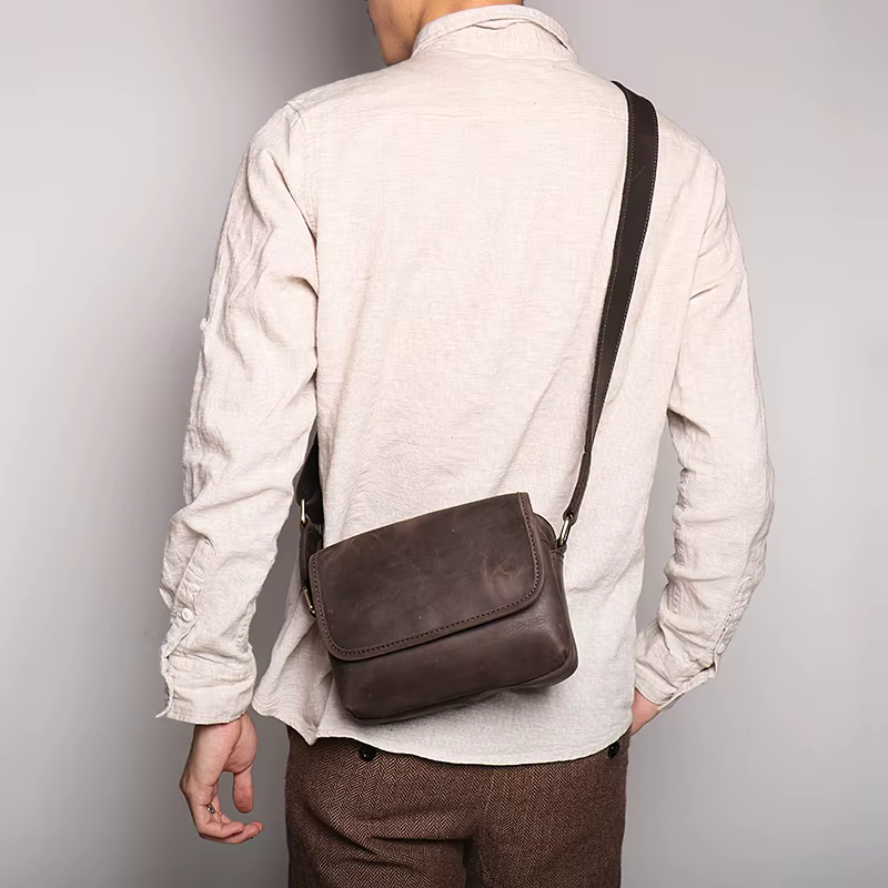 Sac en cuir véritable pour homme, sac de téléphone à rabat vintage, fermeture éclair 03, simple, cheval, rétro, élan