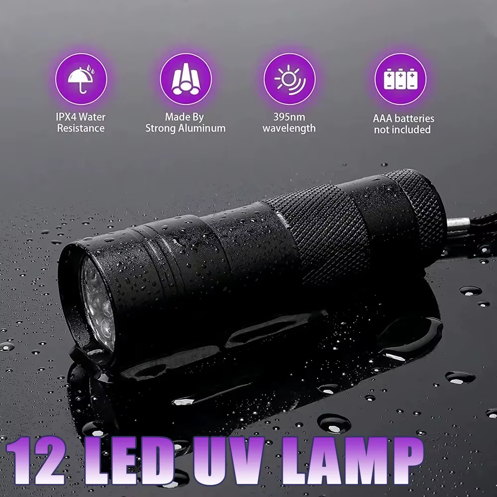 Mini lampe de poche à lumière UV 9 LED, lampe à polymériser la colle arina, déterminer la lumière, sèche-ongles, détecteur de lampes de poche UV, outil pour ongles