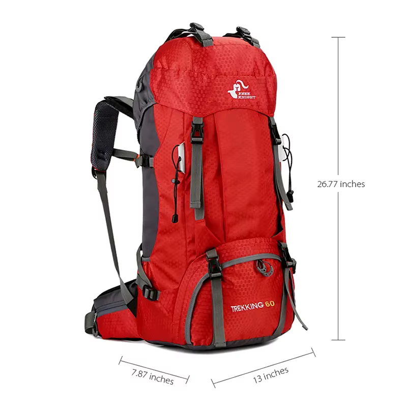 Sacs à dos de camping et de randonnée pour hommes, sac de sport en nylon pour l'escalade, sacs à dos de tourisme en plein air, housse de pluie, Free Knight, 60L