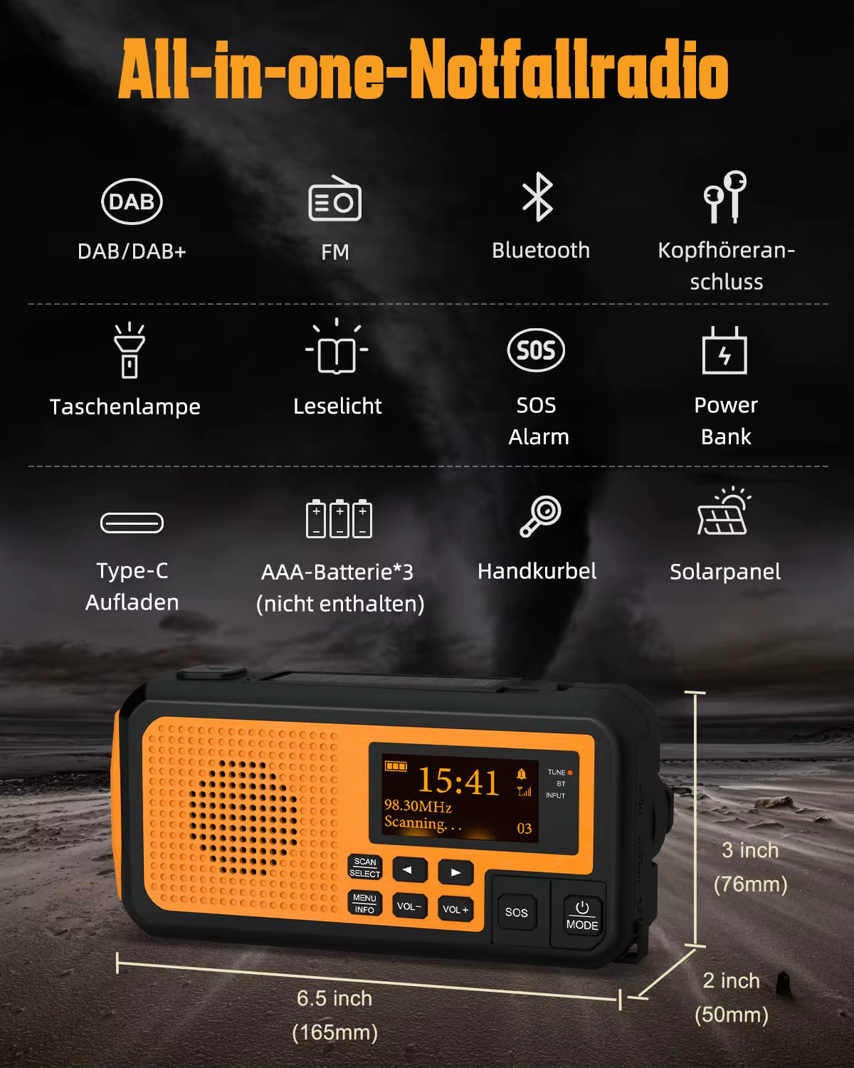 5000mAh FM/DAB + Radio panneaux solaires manivelle solaire Portable