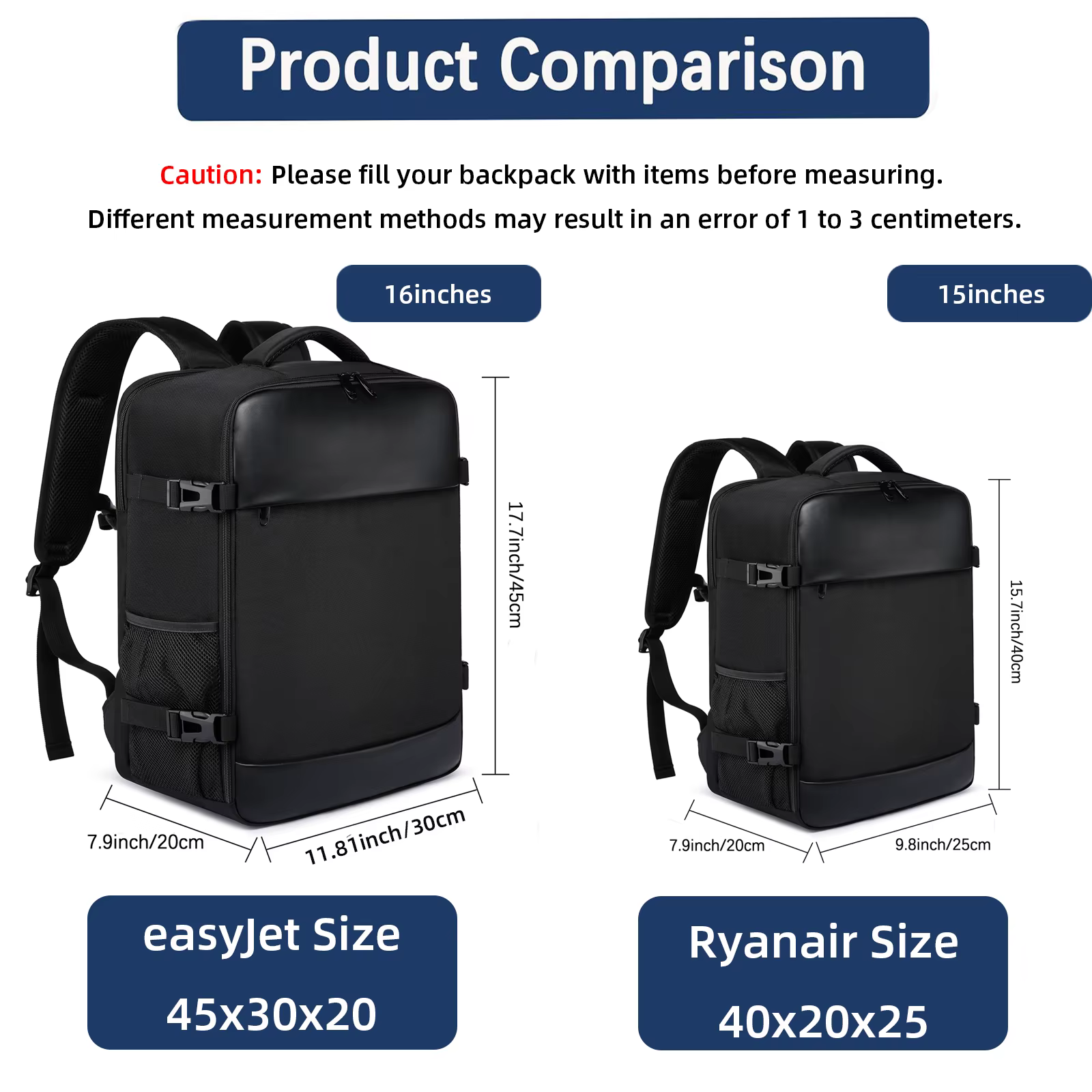 Ryanair 40x20x25 et easyjet 45x36x20 sac de cabine sac à dos de voyage unisexe sac à dos pour ordinateur portable sac à