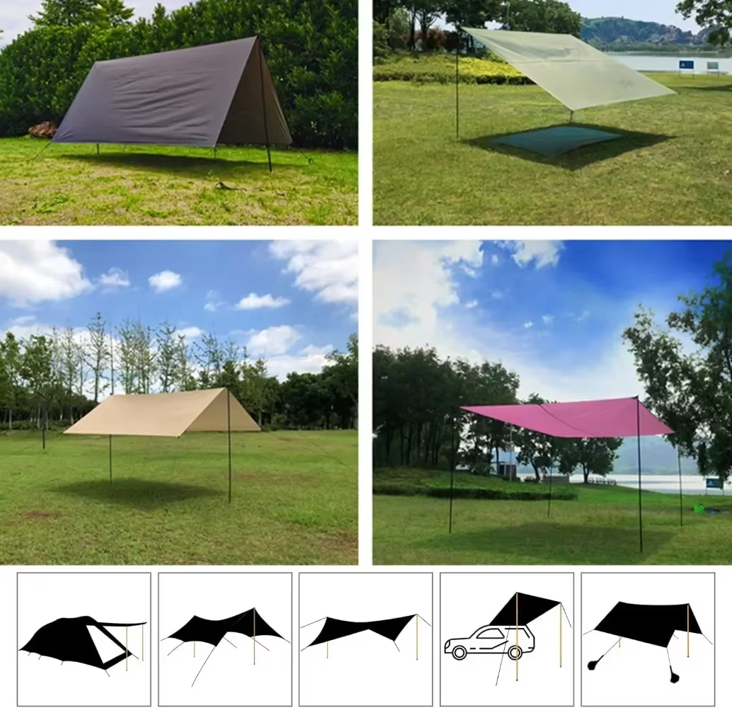 Ensemble de 2 poteaux de tente, poteaux de bâche réglables, tiges en acier pour abri solaire, auvent de Camping, remplacement avec chevilles et cordes