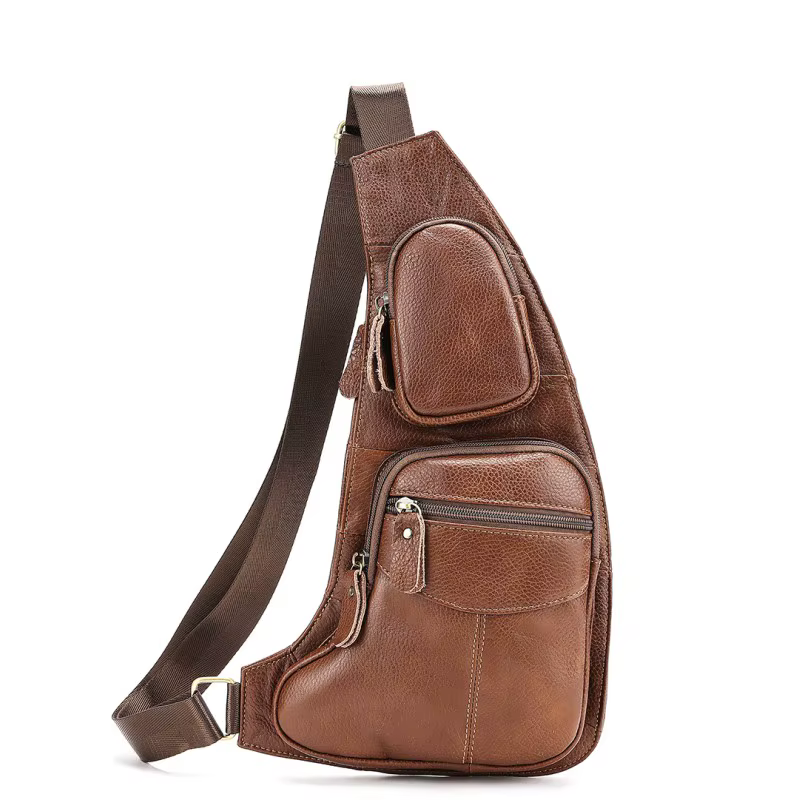 Hommes en cuir véritable fronde bandoulière haute qualité sac de poitrine multi-poches décontracté mâle peau de vache sac à bandoulière sac à dos sac à dos