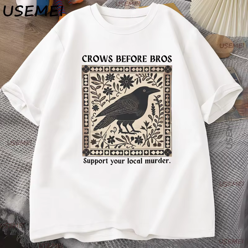 Crows Before Bros T-Shirt hommes femmes t-shirts graphiques Unique oiseau Nature T-Shirt Halloween coton col rond t-shirts