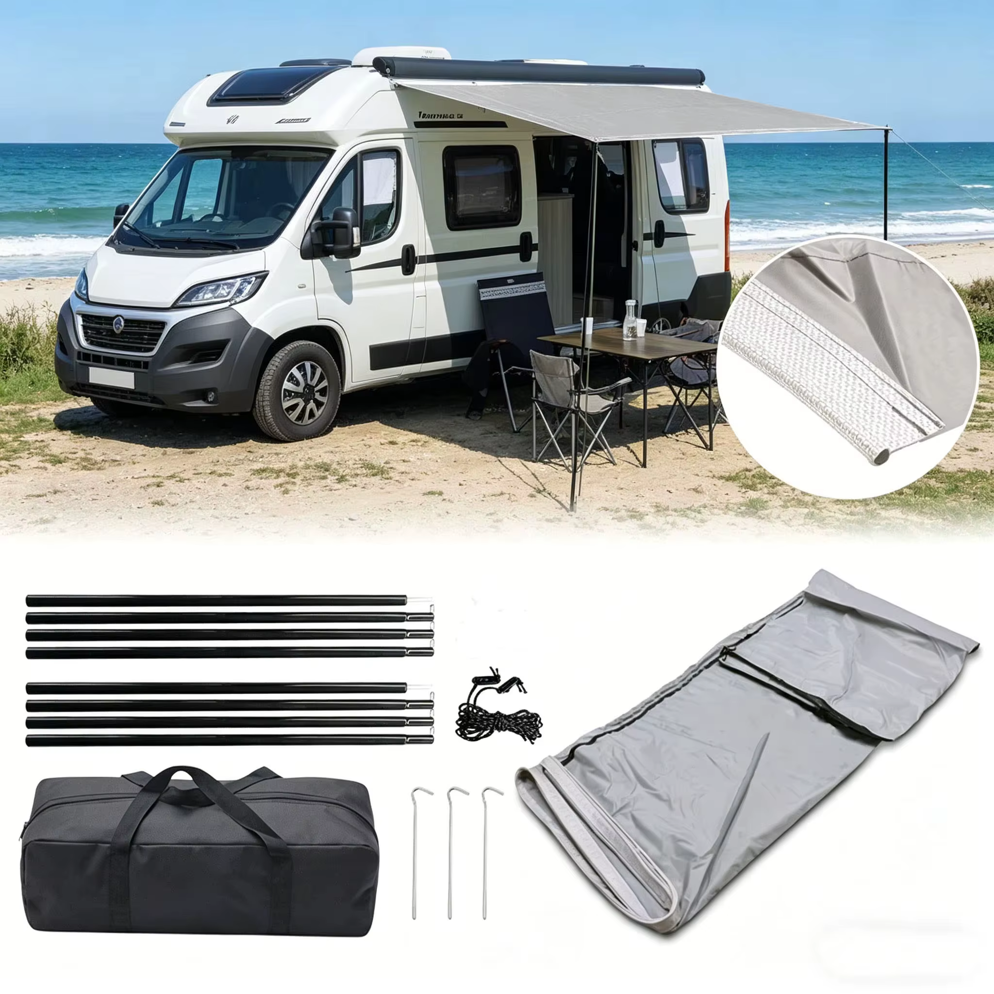 Auvent de camping-car, tente latérale pour caravane, abri de camping extérieur 2,5x2,4m avec sac de rangement pour campeurs, randonneurs, accessoires