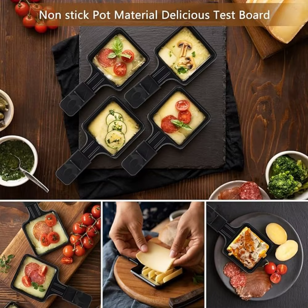 2 pièces Mini poêle à Raclette ensemble antiadhésif multi-fonction universelle électrique fromage oeufs gril poêle avec en bois cadeau idéal outil de cuisine