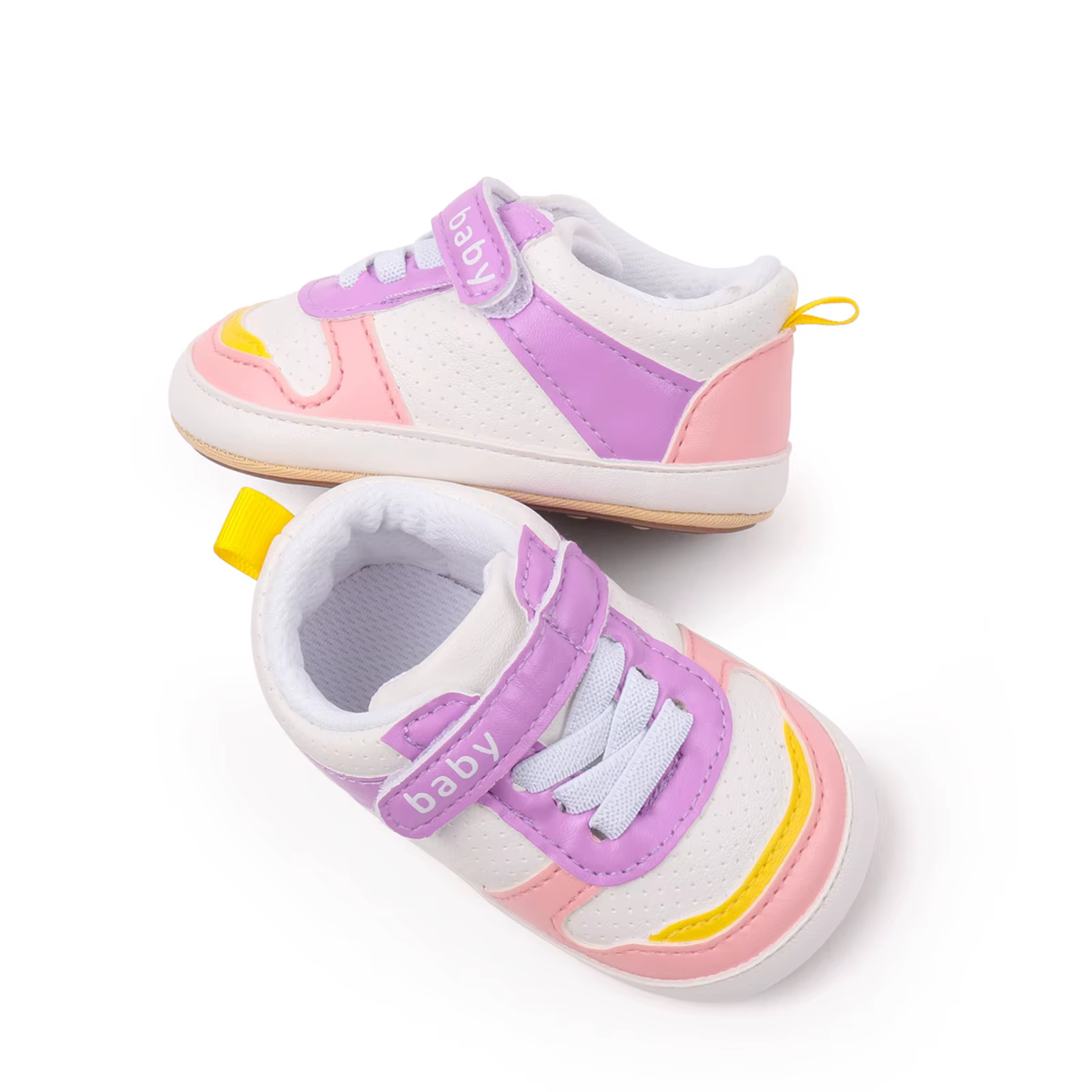 Baskets à paillettes de couleur contrastée pour bébés garçons et filles, chaussures plates à semelle souple, antidérapantes, chaussures de première marche pour nouveau-nés