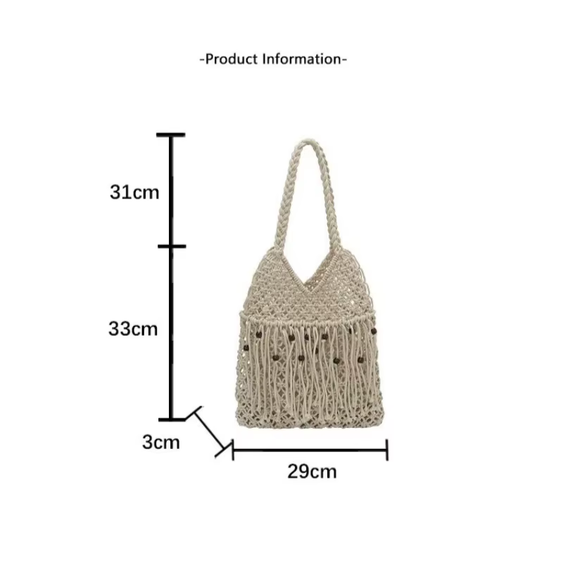Sac à bandoulière en paille pour femmes, avec cordon de serrage, ajouré et respirant, léger, grande capacité, pour voyage et extérieur