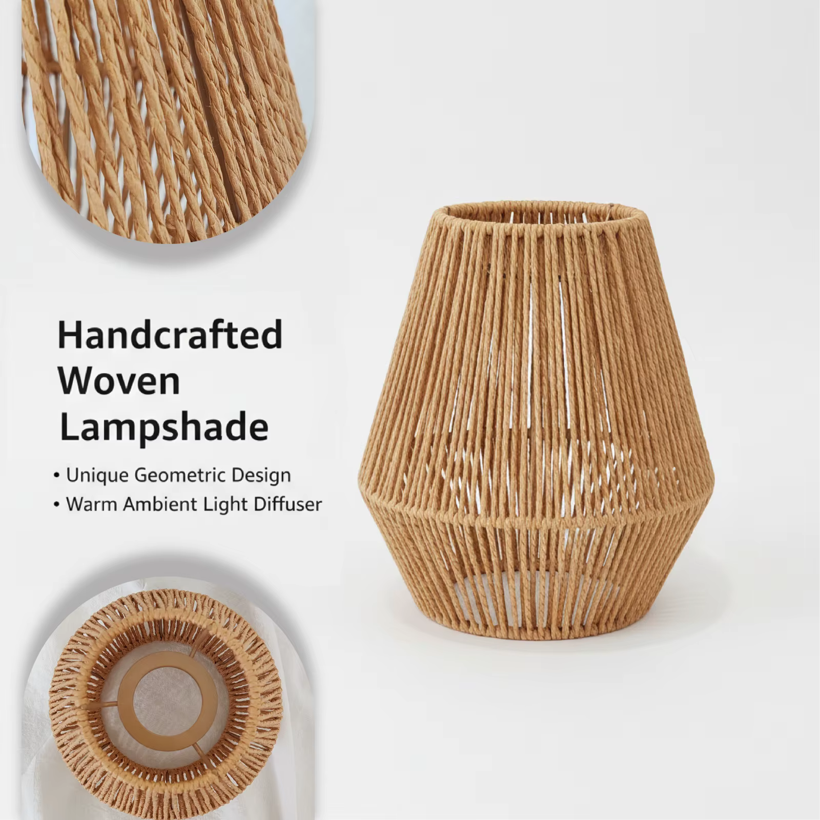 Abat-jour suspendu en rotin tressé bohème - Housse de lampe en macramé artisanale pour salon douillet