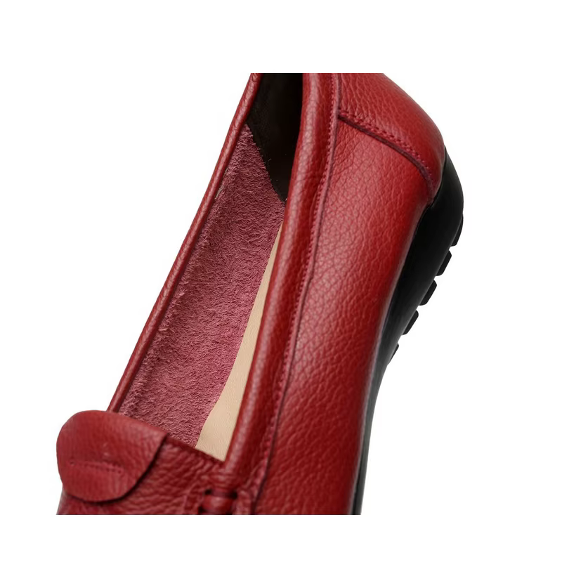 Mocassins confortables en cuir souple pour femmes, chaussures plates à talon bas, chaussures de marche décontractées pour maman