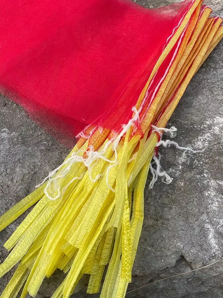 Sac en maille en plastique pour sachets de fruits et légumes, emballage en maille rouge et jaune, petit sac tissé en maille, 100 pièces