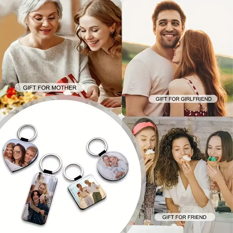 1 porte-clés photo personnalisé-porte-clés rond en cuir PU personnalisé avec impression par sublimation
