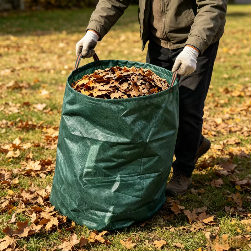 Sac de Jardin Tissé pour Déchets, Sac à Feuilles Imperméable Pliable, Sacs de Jardin Renforcés avec Poignées 120L 300L 500L pour Pelouse, Herbe, Feuilles et Débris
