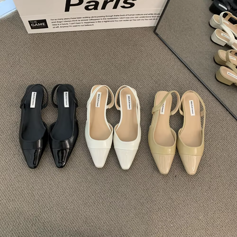 Sandales Baotou à talon bas couleur nude pour femme