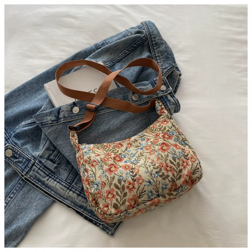 Sac à bandoulière Vintage décontracté motif imprimé demi-lune forme sac