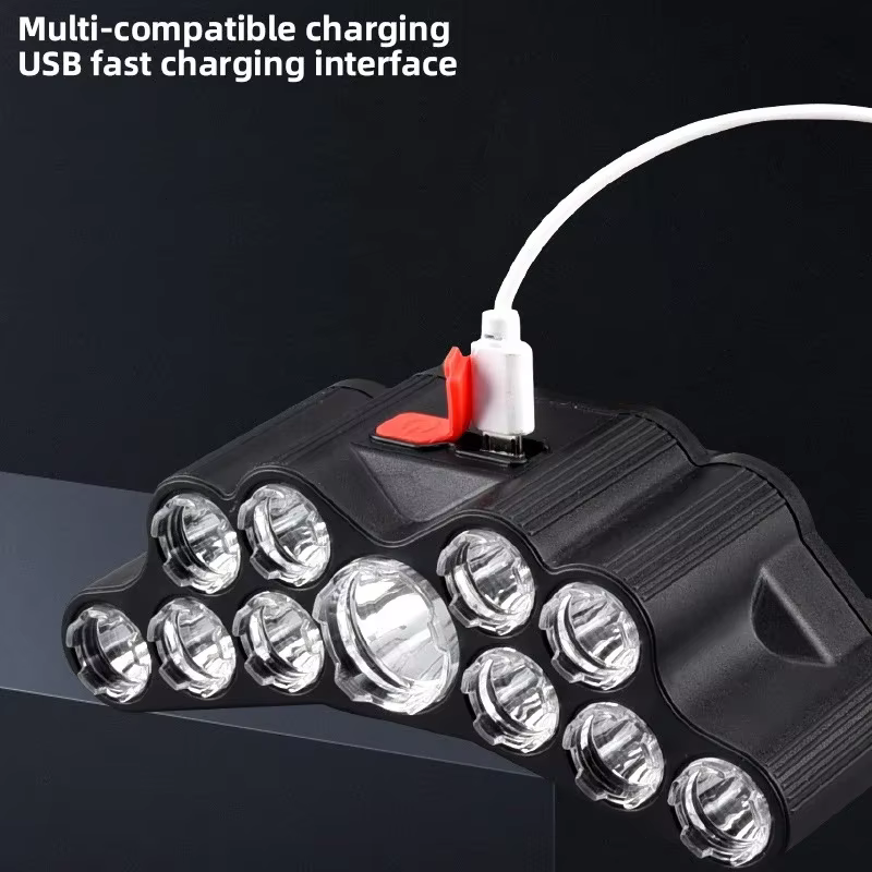 Lampe frontale puissante et lumineuse à 5/11 LED avec batterie intégrée