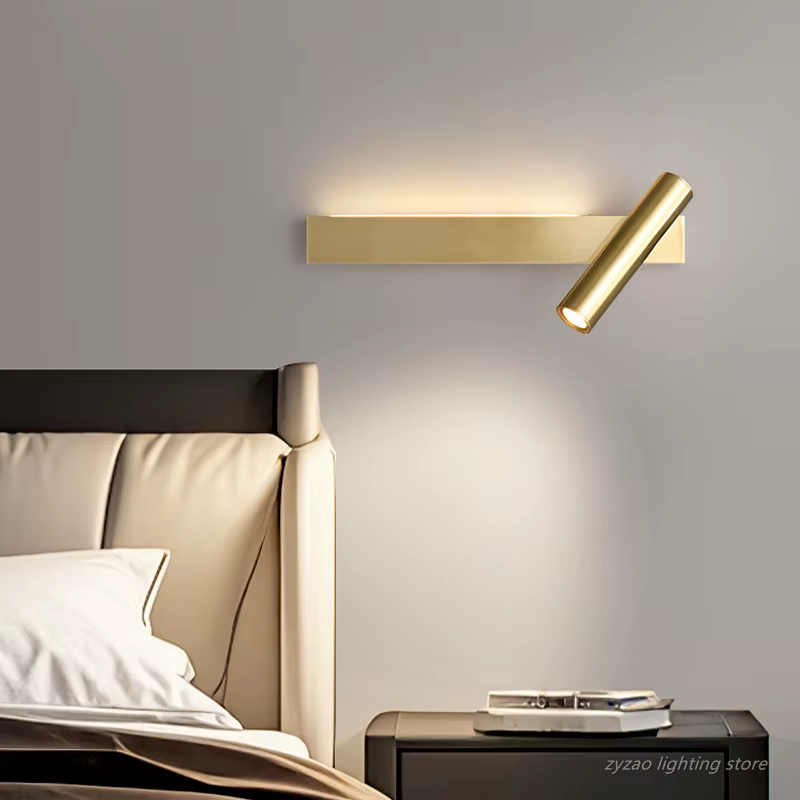 Applique murale en cuivre pour chambre à coucher, lumière de chevet, luminaire à bande, design créatif, luxe, nouveau